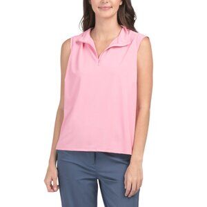 STELLA PARKER Fresh Pink C Upf 50 Mock Neck Zip Front Top